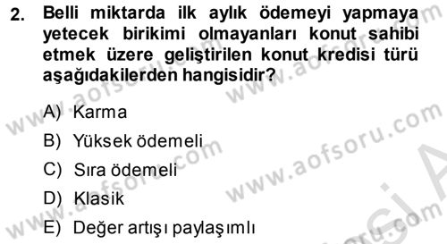 Emlak Finans ve Emlak Değerleme Dersi 2014 - 2015 Yılı Tek Ders Sınav Soruları 2. Soru