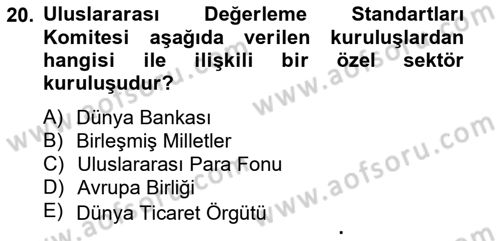 Emlak Finans ve Emlak Değerleme Dersi 2014 - 2015 Yılı Tek Ders Sınav Soruları 20. Soru