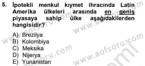 Emlak Finans ve Emlak Değerleme Dersi 2014 - 2015 Yılı Tek Ders Sınav Soruları 5. Soru