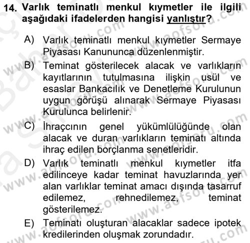 Emlak Finans ve Emlak Değerleme Dersi 2015 - 2016 Yılı (Vize) Ara Sınav Soruları 14. Soru