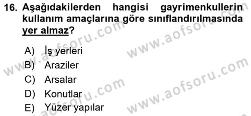 Emlak Finans ve Emlak Değerleme Dersi 2015 - 2016 Yılı (Vize) Ara Sınav Soruları 16. Soru