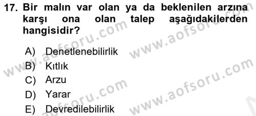 Emlak Finans ve Emlak Değerleme Dersi 2015 - 2016 Yılı (Vize) Ara Sınav Soruları 17. Soru