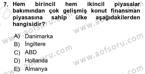 Emlak Finans ve Emlak Değerleme Dersi 2015 - 2016 Yılı (Vize) Ara Sınav Soruları 7. Soru