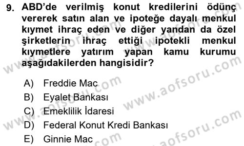 Emlak Finans ve Emlak Değerleme Dersi 2015 - 2016 Yılı (Vize) Ara Sınav Soruları 9. Soru