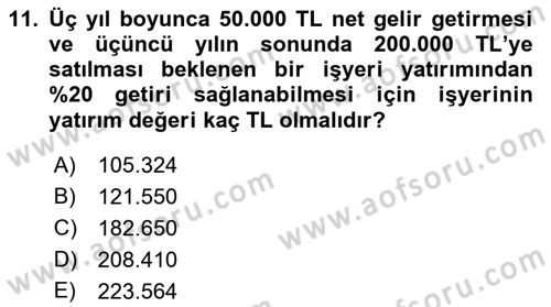 Emlak Finans ve Emlak Değerleme Dersi 2015 - 2016 Yılı (Final) Dönem Sonu Sınav Soruları 11. Soru