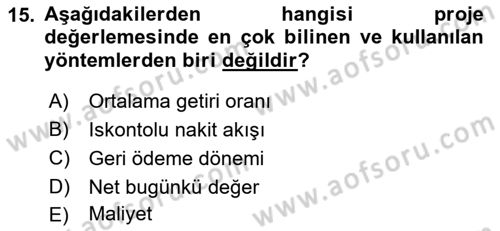 Emlak Finans ve Emlak Değerleme Dersi 2015 - 2016 Yılı (Final) Dönem Sonu Sınav Soruları 15. Soru
