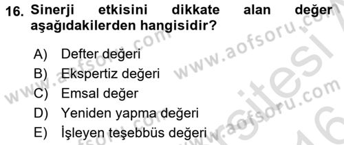 Emlak Finans ve Emlak Değerleme Dersi 2015 - 2016 Yılı (Final) Dönem Sonu Sınav Soruları 16. Soru