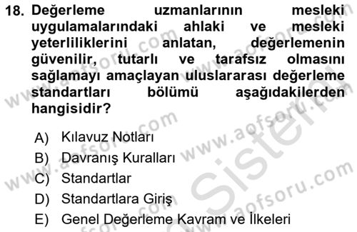 Emlak Finans ve Emlak Değerleme Dersi 2015 - 2016 Yılı (Final) Dönem Sonu Sınav Soruları 18. Soru