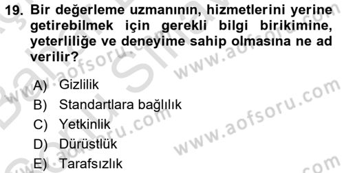 Emlak Finans ve Emlak Değerleme Dersi 2015 - 2016 Yılı (Final) Dönem Sonu Sınav Soruları 19. Soru
