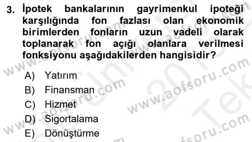 Emlak Finans ve Emlak Değerleme Dersi 2015 - 2016 Yılı Tek Ders Sınav Soruları 3. Soru