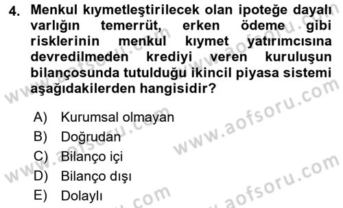 Emlak Finans ve Emlak Değerleme Dersi 2015 - 2016 Yılı Tek Ders Sınav Soruları 4. Soru