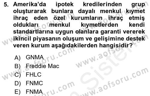 Emlak Finans ve Emlak Değerleme Dersi 2015 - 2016 Yılı Tek Ders Sınav Soruları 5. Soru