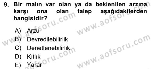 Emlak Finans ve Emlak Değerleme Dersi 2015 - 2016 Yılı Tek Ders Sınav Soruları 9. Soru