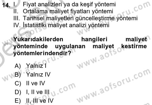 Emlak Finans ve Emlak Değerleme Dersi 2016 - 2017 Yılı 3 Ders Sınav Soruları 14. Soru