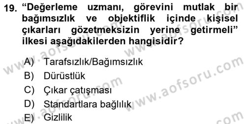 Emlak Finans ve Emlak Değerleme Dersi 2016 - 2017 Yılı 3 Ders Sınav Soruları 19. Soru