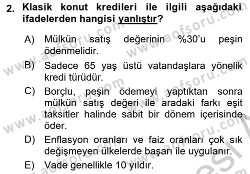 Emlak Finans ve Emlak Değerleme Dersi 2016 - 2017 Yılı 3 Ders Sınav Soruları 2. Soru