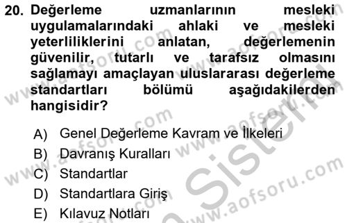 Emlak Finans ve Emlak Değerleme Dersi 2016 - 2017 Yılı 3 Ders Sınav Soruları 20. Soru