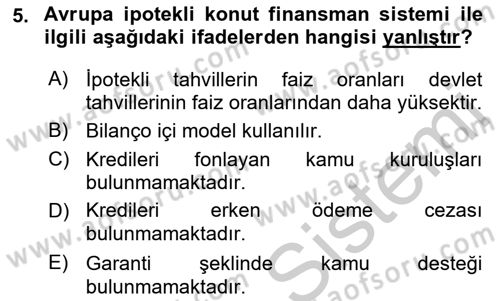 Emlak Finans ve Emlak Değerleme Dersi 2016 - 2017 Yılı 3 Ders Sınav Soruları 5. Soru