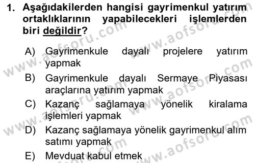 Emlak Finans ve Emlak Değerleme Dersi 2016 - 2017 Yılı (Vize) Ara Sınav Soruları 1. Soru