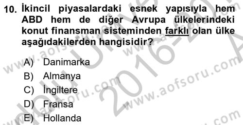 Emlak Finans ve Emlak Değerleme Dersi 2016 - 2017 Yılı (Vize) Ara Sınav Soruları 10. Soru