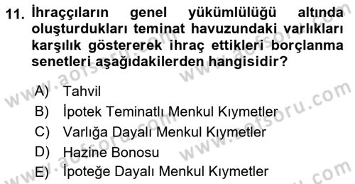 Emlak Finans ve Emlak Değerleme Dersi 2016 - 2017 Yılı (Vize) Ara Sınav Soruları 11. Soru