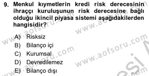 Emlak Finans ve Emlak Değerleme Dersi 2016 - 2017 Yılı (Vize) Ara Sınav Soruları 9. Soru