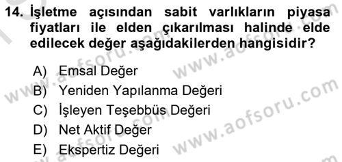 Emlak Finans ve Emlak Değerleme Dersi 2016 - 2017 Yılı (Final) Dönem Sonu Sınav Soruları 14. Soru
