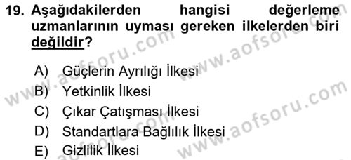 Emlak Finans ve Emlak Değerleme Dersi 2016 - 2017 Yılı (Final) Dönem Sonu Sınav Soruları 19. Soru