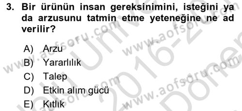 Emlak Finans ve Emlak Değerleme Dersi 2016 - 2017 Yılı (Final) Dönem Sonu Sınav Soruları 3. Soru