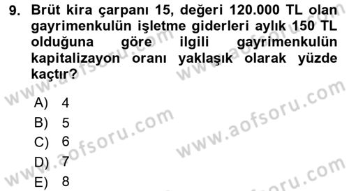 Emlak Finans ve Emlak Değerleme Dersi 2016 - 2017 Yılı (Final) Dönem Sonu Sınav Soruları 9. Soru