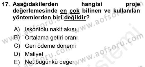 Emlak Finans ve Emlak Değerleme Dersi 2017 - 2018 Yılı 3 Ders Sınav Soruları 17. Soru