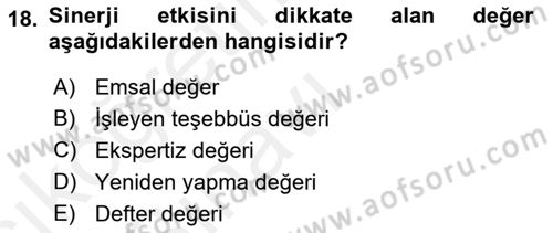 Emlak Finans ve Emlak Değerleme Dersi 2017 - 2018 Yılı 3 Ders Sınav Soruları 18. Soru