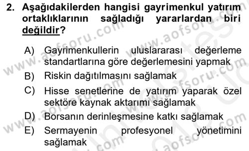 Emlak Finans ve Emlak Değerleme Dersi 2017 - 2018 Yılı 3 Ders Sınav Soruları 2. Soru
