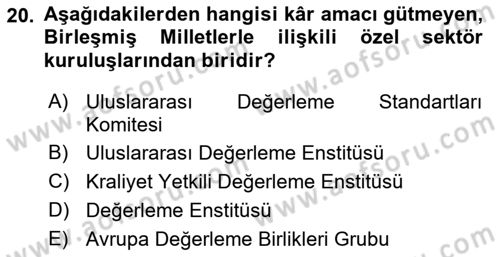 Emlak Finans ve Emlak Değerleme Dersi 2017 - 2018 Yılı 3 Ders Sınav Soruları 20. Soru
