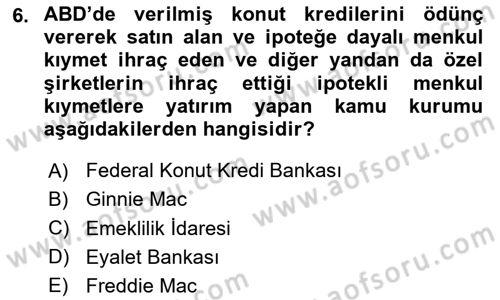 Emlak Finans ve Emlak Değerleme Dersi 2017 - 2018 Yılı 3 Ders Sınav Soruları 6. Soru