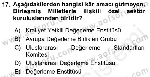 Emlak Finans ve Emlak Değerleme Dersi 2017 - 2018 Yılı (Final) Dönem Sonu Sınav Soruları 17. Soru