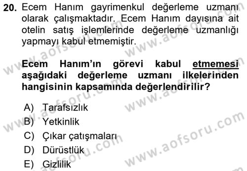 Emlak Finans ve Emlak Değerleme Dersi 2017 - 2018 Yılı (Final) Dönem Sonu Sınav Soruları 20. Soru