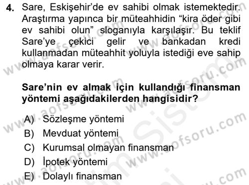 Emlak Finans ve Emlak Değerleme Dersi 2017 - 2018 Yılı (Final) Dönem Sonu Sınav Soruları 4. Soru