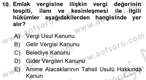 Emlak Finans ve Emlak Değerleme Dersi 2018 - 2019 Yılı 3 Ders Sınav Soruları 10. Soru