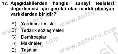 Emlak Finans ve Emlak Değerleme Dersi 2018 - 2019 Yılı 3 Ders Sınav Soruları 17. Soru