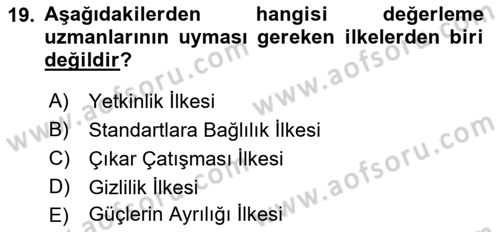 Emlak Finans ve Emlak Değerleme Dersi 2018 - 2019 Yılı 3 Ders Sınav Soruları 19. Soru