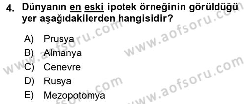 Emlak Finans ve Emlak Değerleme Dersi 2018 - 2019 Yılı 3 Ders Sınav Soruları 4. Soru