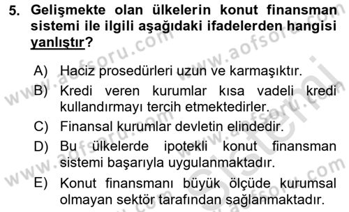 Emlak Finans ve Emlak Değerleme Dersi 2018 - 2019 Yılı 3 Ders Sınav Soruları 5. Soru