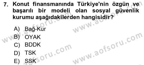 Emlak Finans ve Emlak Değerleme Dersi 2018 - 2019 Yılı 3 Ders Sınav Soruları 7. Soru