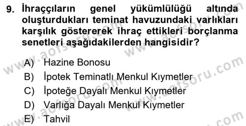 Emlak Finans ve Emlak Değerleme Dersi 2018 - 2019 Yılı 3 Ders Sınav Soruları 9. Soru