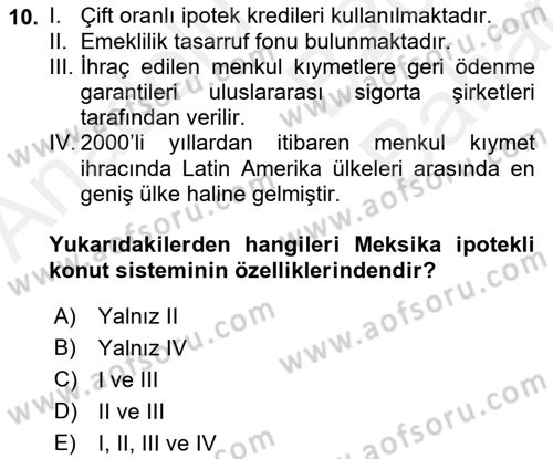 Emlak Finans ve Emlak Değerleme Dersi 2018 - 2019 Yılı (Vize) Ara Sınav Soruları 10. Soru