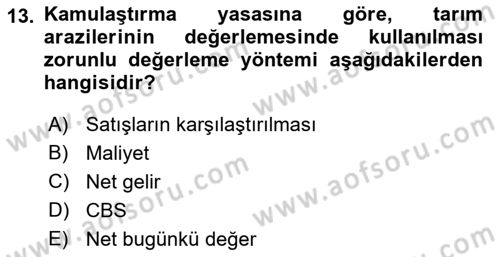 Emlak Finans ve Emlak Değerleme Dersi 2018 - 2019 Yılı (Final) Dönem Sonu Sınav Soruları 13. Soru