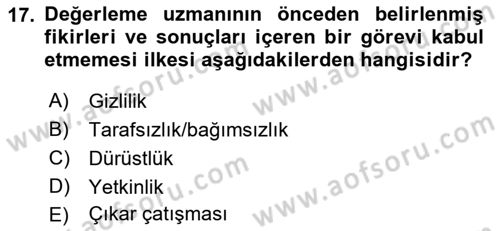 Emlak Finans ve Emlak Değerleme Dersi 2018 - 2019 Yılı (Final) Dönem Sonu Sınav Soruları 17. Soru