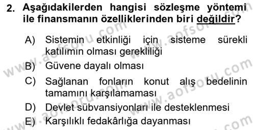 Emlak Finans ve Emlak Değerleme Dersi 2018 - 2019 Yılı (Final) Dönem Sonu Sınav Soruları 2. Soru