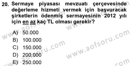 Emlak Finans ve Emlak Değerleme Dersi 2018 - 2019 Yılı Yaz Okulu Sınav Soruları 20. Soru